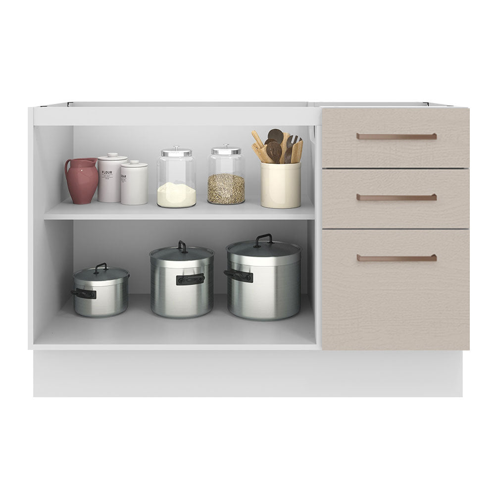 Mueble de Cocina Bajo Agata 1.20 m 2 Puertas 3 Cajones Blanco/Crema