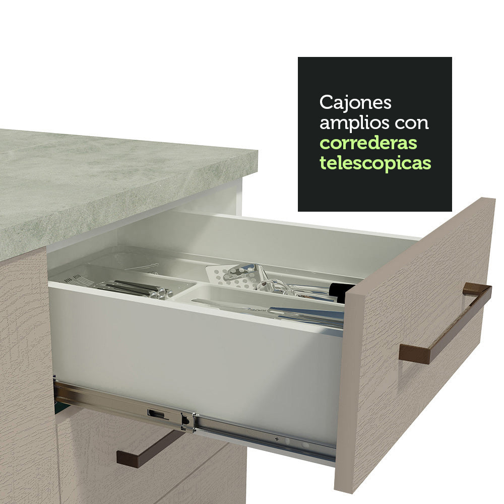Mueble de Cocina Bajo Agata 1.20 m 2 Puertas 3 Cajones con Encimera Blanco/Crema