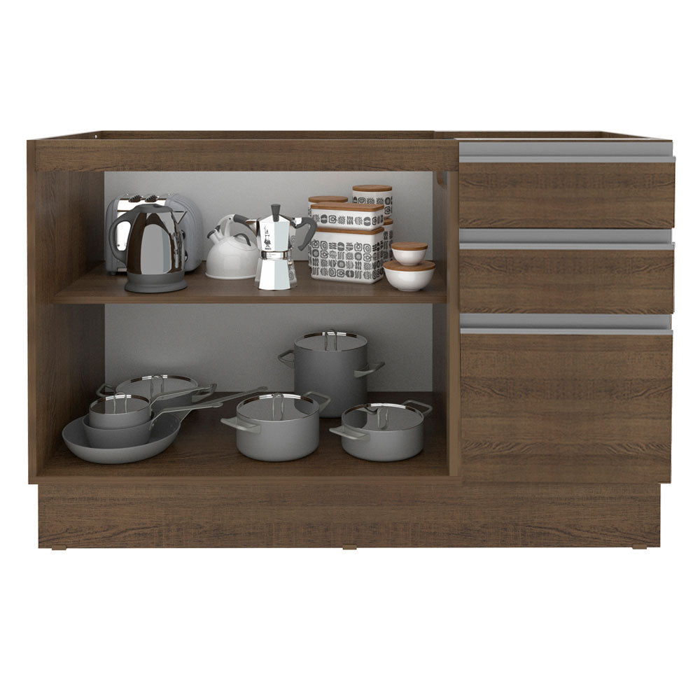 Mueble de Cocina Bajo Glamy 1.20 m 2 Puertas 3 Cajones Marrón