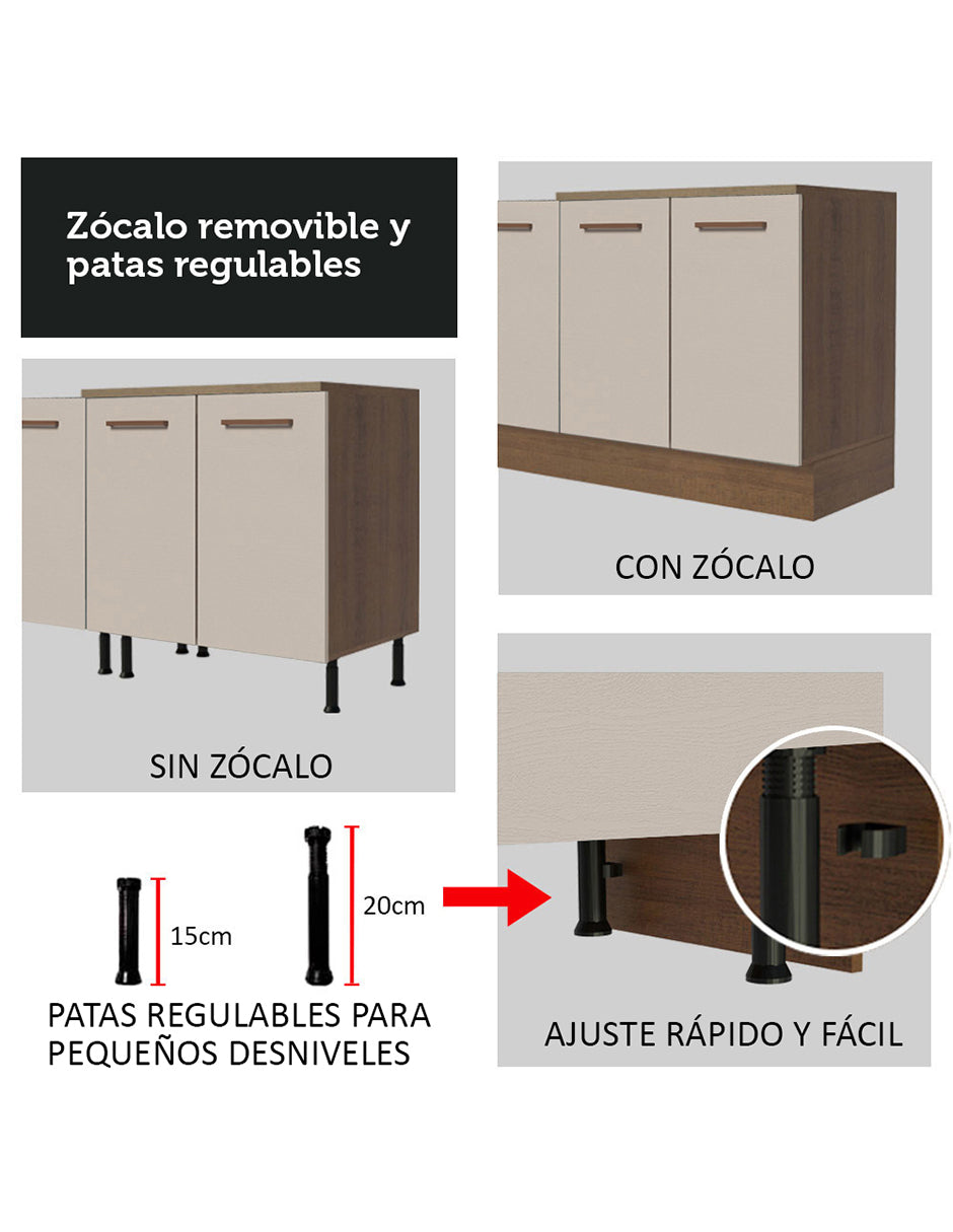 Mueble de Cocina Bajo Agata 1.20 m 2 Puertas 3 Cajones con Encimera Marrón/Crema