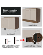 Mueble de Cocina Bajo Agata 1.20 m 2 Puertas 3 Cajones con Encimera Marrón/Crema
