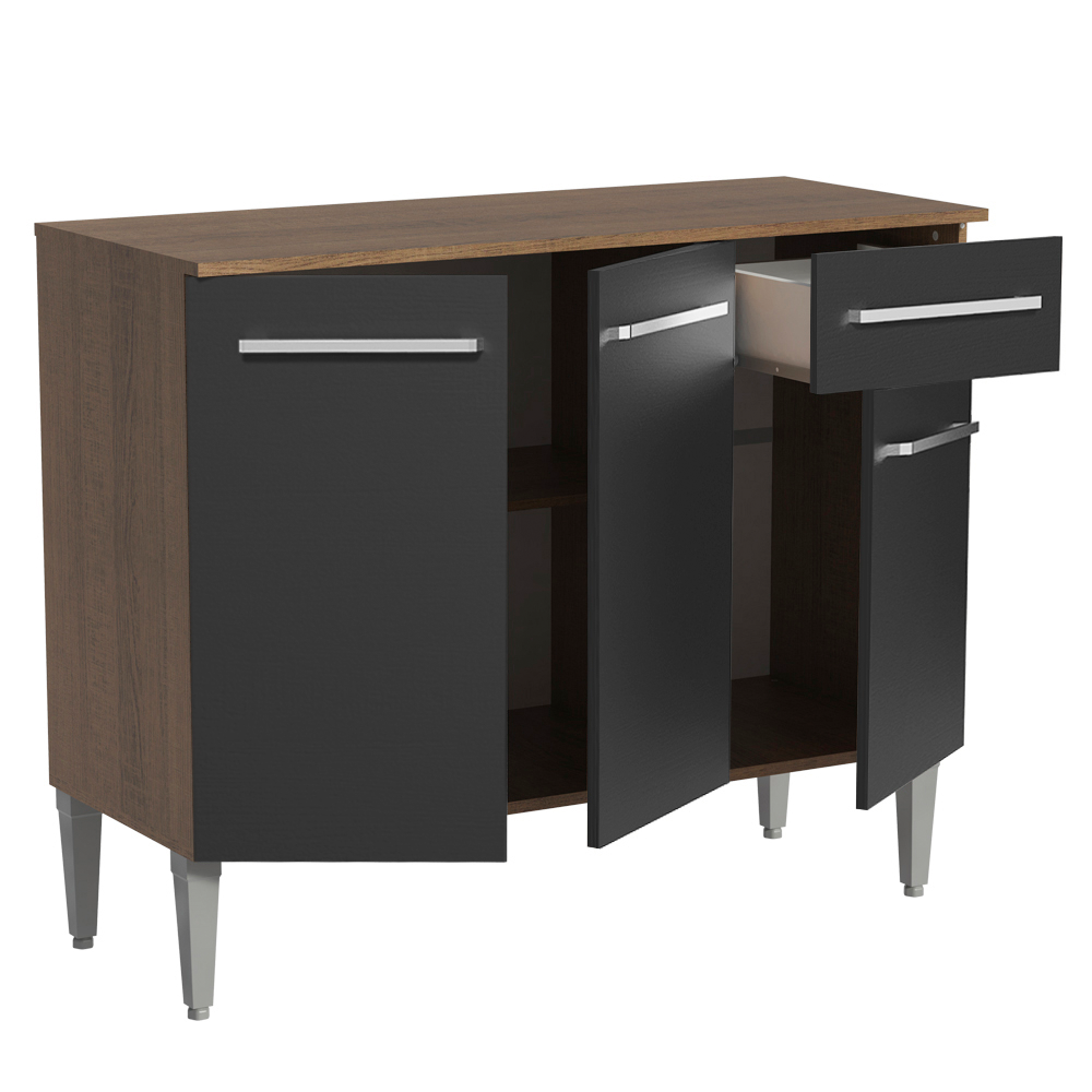 Mueble de Cocina Emilly 1.05 m 3 Puertas 1 Cajón con Encimera de MDP Marrón/Negro