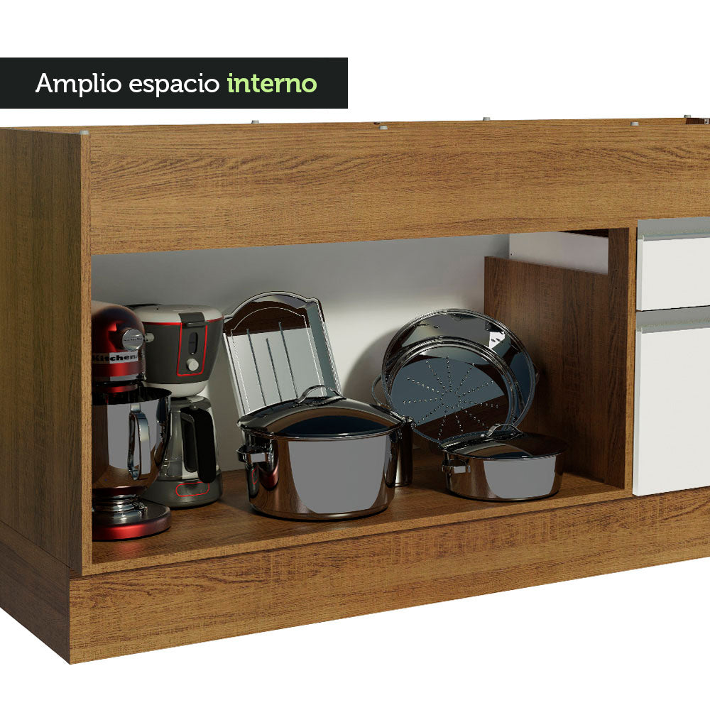 Mueble de Cocina Bajo Glamy 1.50 m 2 Puertas 2 Cajones Marrón/Blanco