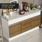 Mueble de Cocina Bajo Glamy 1.50 m 2 Puertas 2 Cajones con Encimera Blanco/Marrón