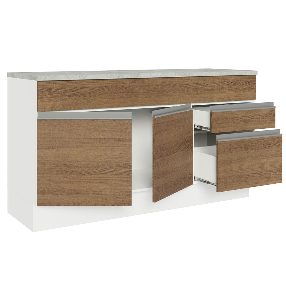 Mueble de Cocina Bajo Glamy 1.50 m 2 Puertas 2 Cajones con Encimera Blanco/Marrón