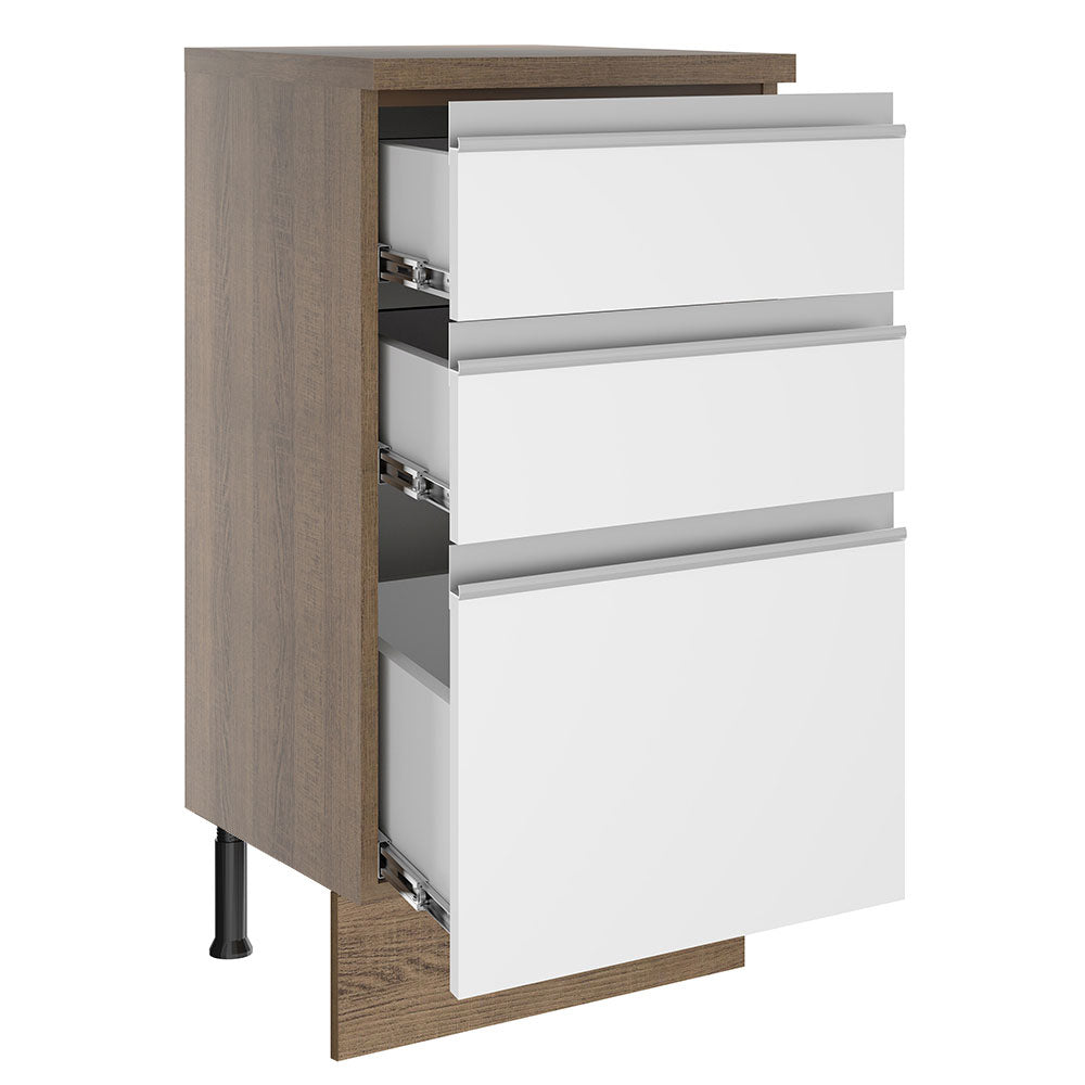 Mueble de Cocina Bajo Glamy 40 cm 3 Cajones Marrón/Blanco