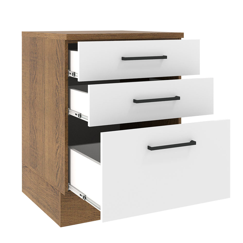 Mueble de Cocina Bajo Agata 60 cm 3 Cajones Marrón/Blanco