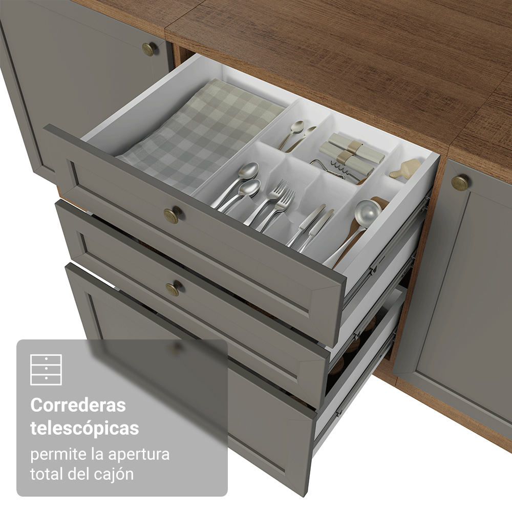 Mueble de Cocina Bajo Vik 60 cm 3 Cajones MarrónGris