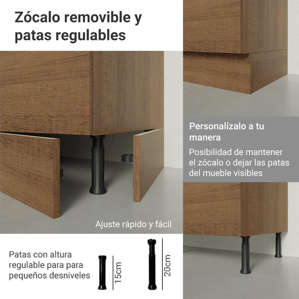 Mueble de Cocina Bajo de Esquina Glamy 1 Puerta Marrón