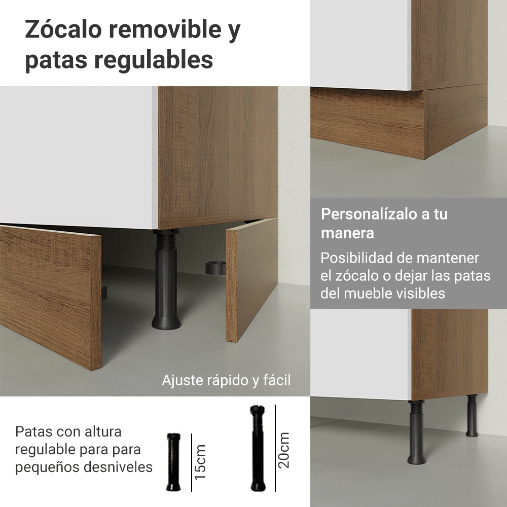 Mueble de Cocina Bajo de Esquina Glamy 1 Puerta Marrón/Blanco