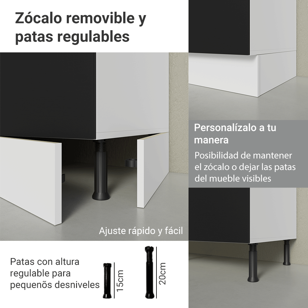 Mueble de Cocina Bajo de Esquina Glamy 1 Puerta Blanco/Negro