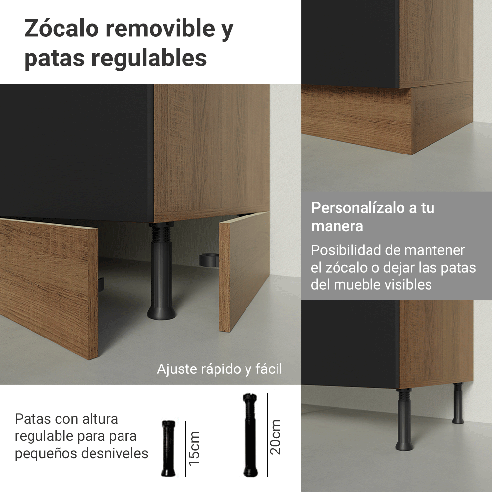 Mueble de Cocina Bajo de Esquina Glamy 1 Puerta Marrón/Negro