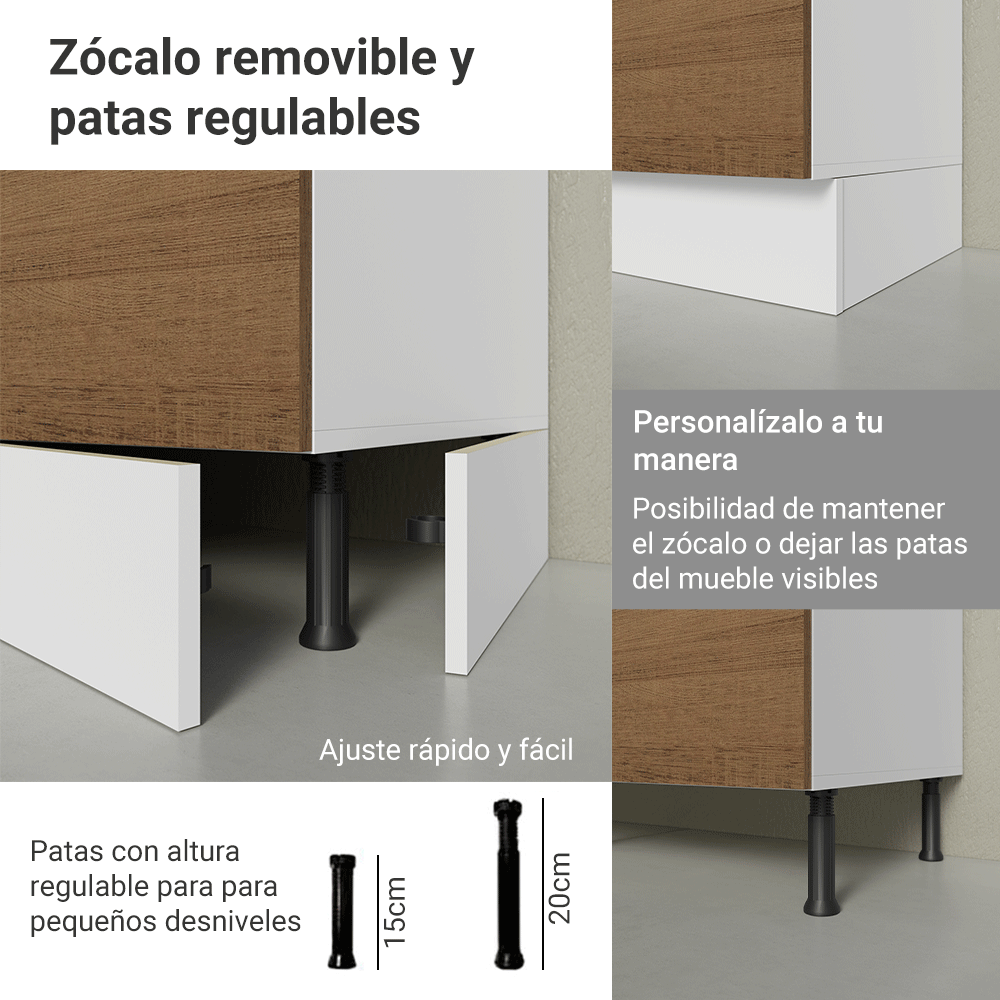 Mueble de Cocina Bajo de Esquina Glamy 1 Puerta Blanco/Marrón