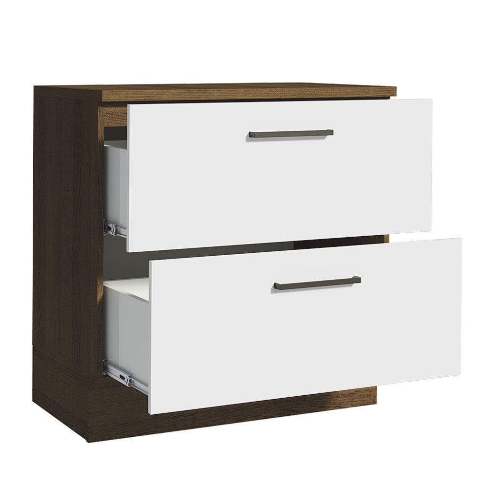 Mueble de Cocina Bajo Agata 80 cm 2 Cajones Marrón/Blanco