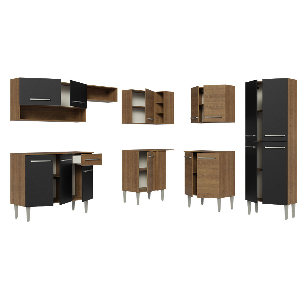 Cocina Integral de Esquina Emilly 4.20 m Marrón/Negro/Marrón 02