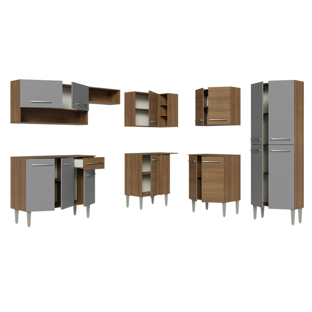 Cocina Integral de Esquina Emilly 4.20 m Marrón/Gris/Marrón 02