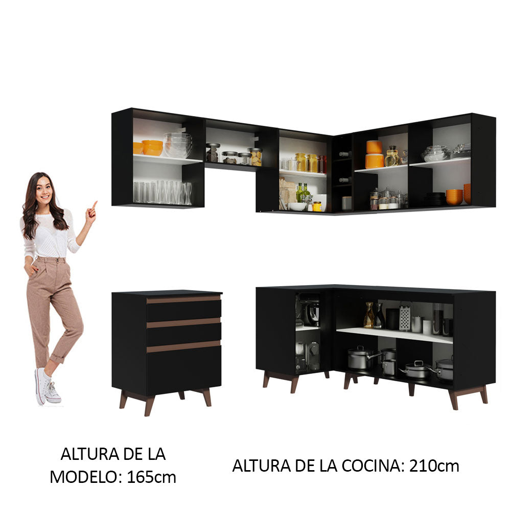 Cocina Integral de Esquina Reims 3.90 m con Encimera Negro 01