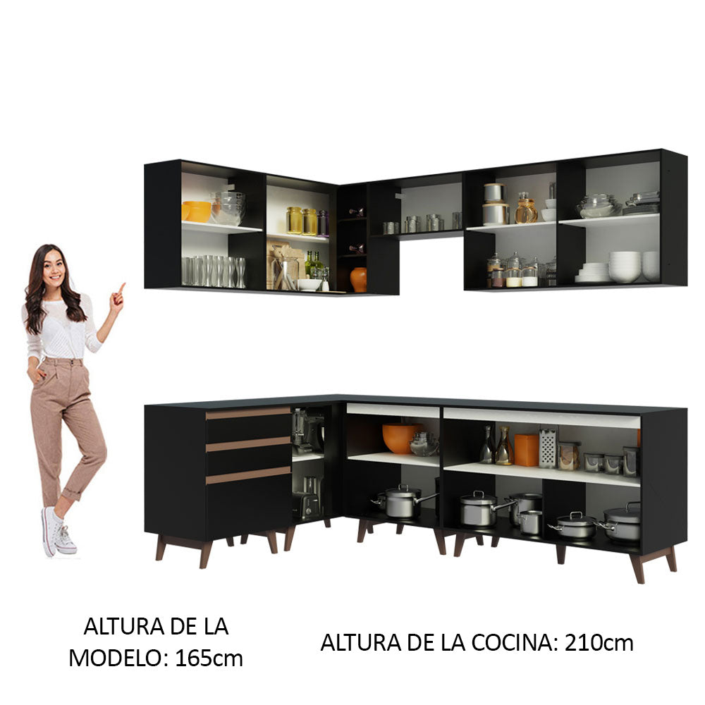 Cocina Integral de Esquina Reims 3.90 m con Encimera Negro 02