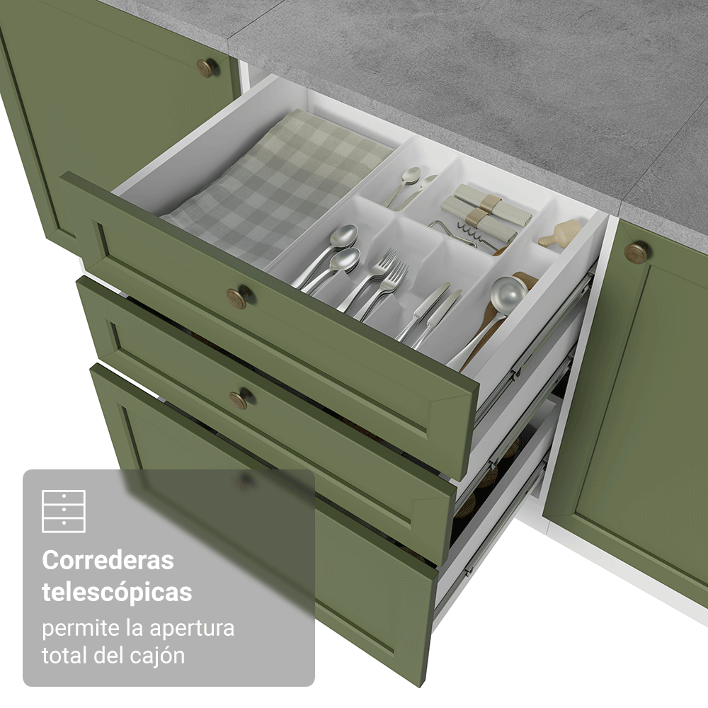 Cocina Integral de Esquina Vik 4.00 m Blanco/Verde 02