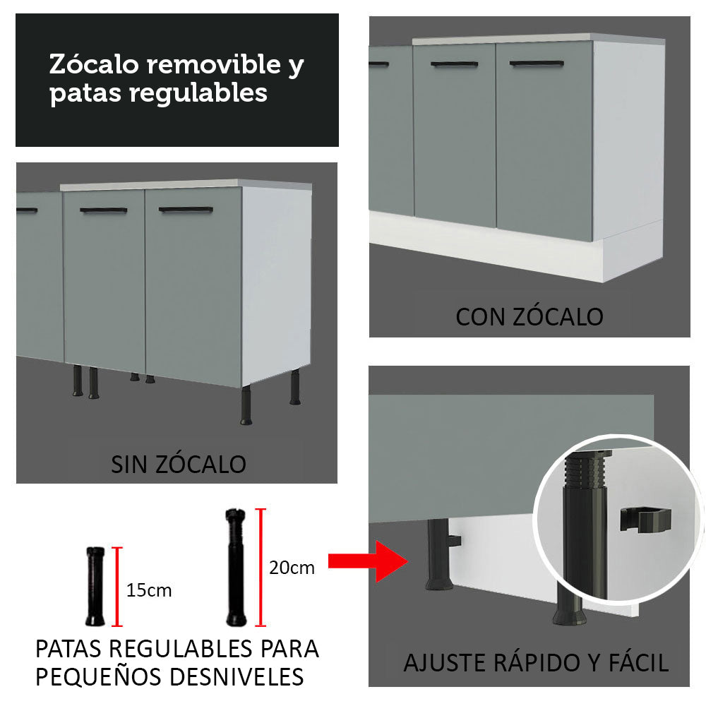 Kit 2 Muebles de Cocina Bajo Agata 2.00 Metros Blanco/Gris
