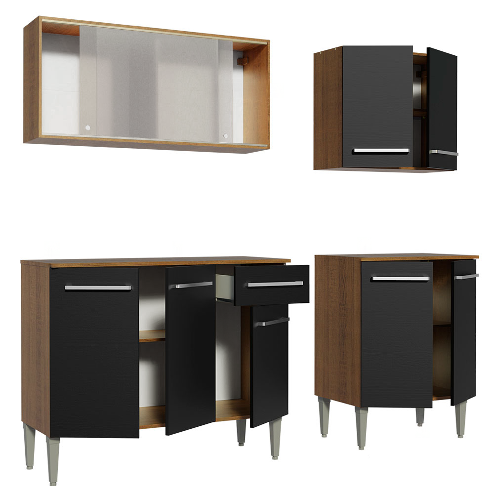 Cocina Integral Emilly 169 cm Box 03 Marrón/Negro Madesa