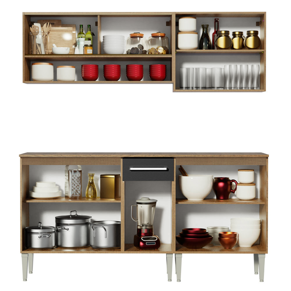 Cocina Integral Emilly Dance 1.70 Metros Marrón/Negro 07