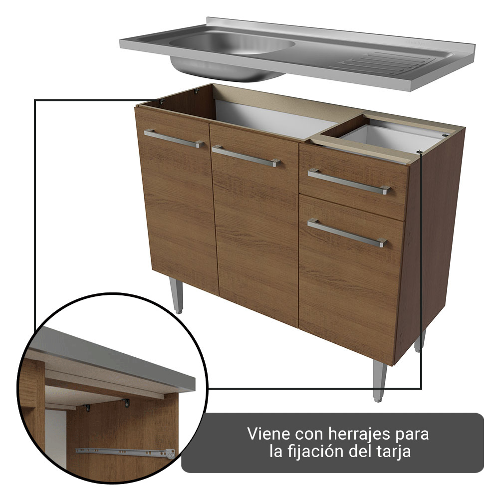 Cocina Integral Emilly 2.90 m con Mesón de Acero Marrón 09