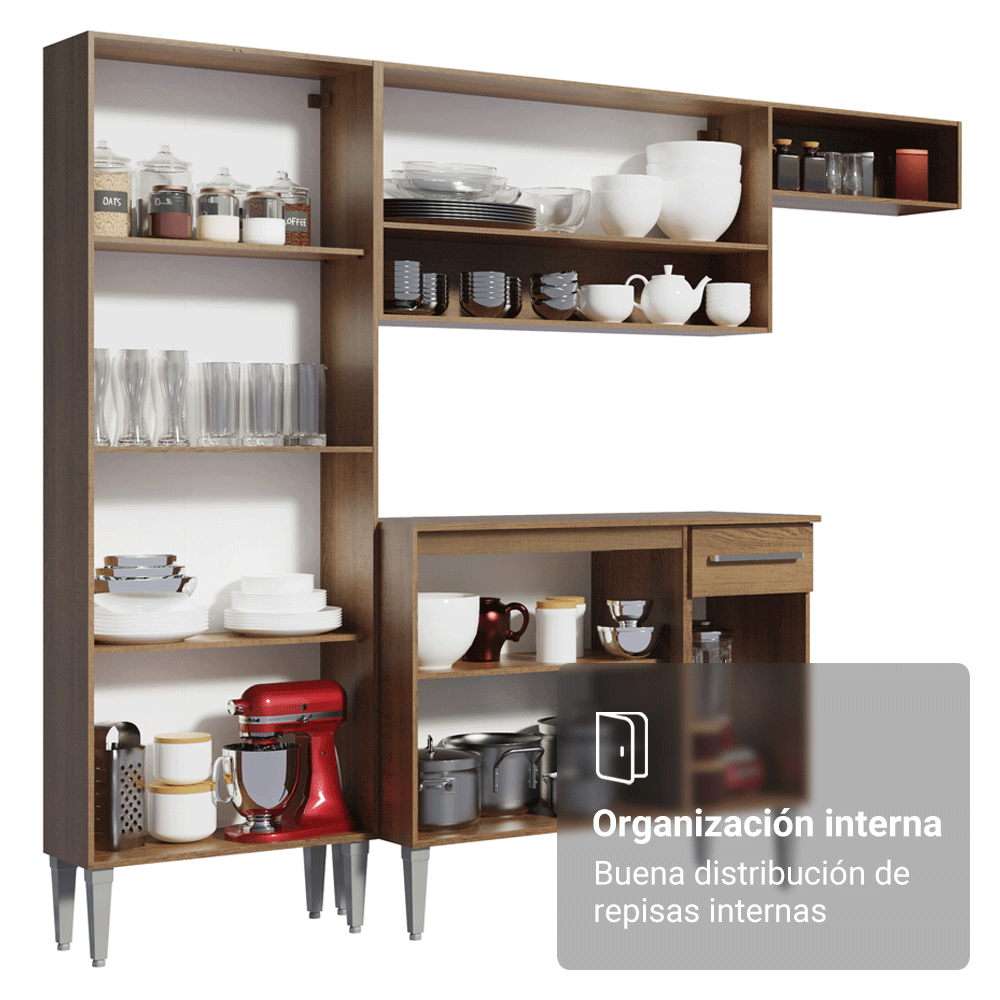 Cocina Integral Emilly Joy 3.25 Metros Marrón/Negro