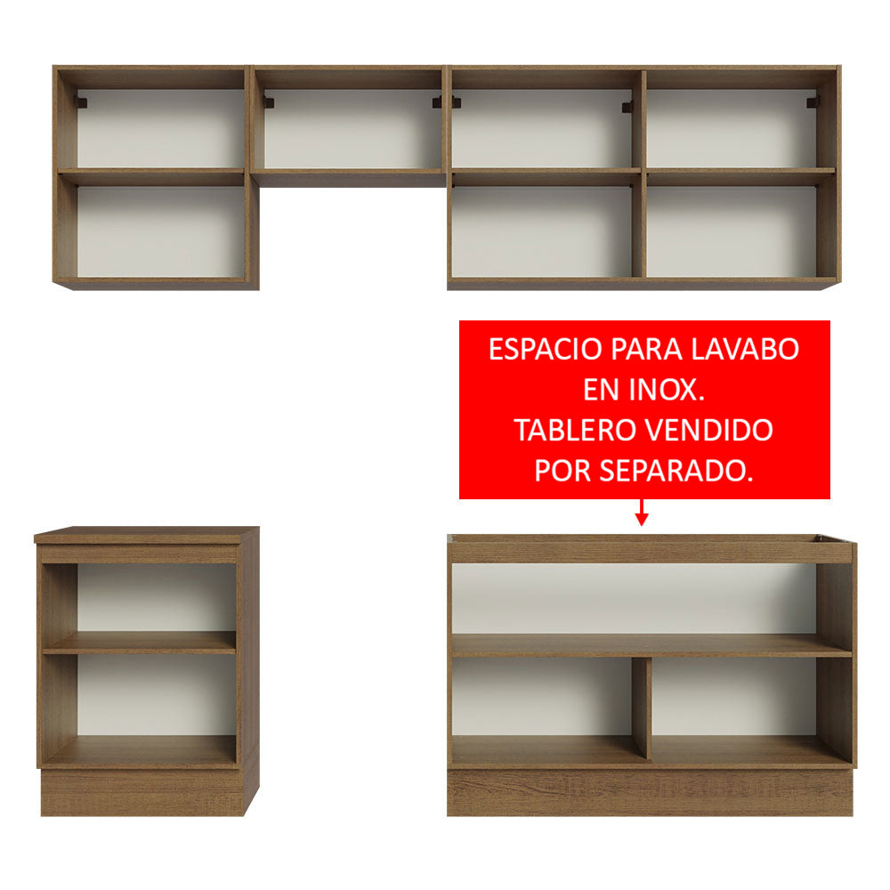 Cocina Integral Glamy 2.40 Metros Marrón/Blanco 09