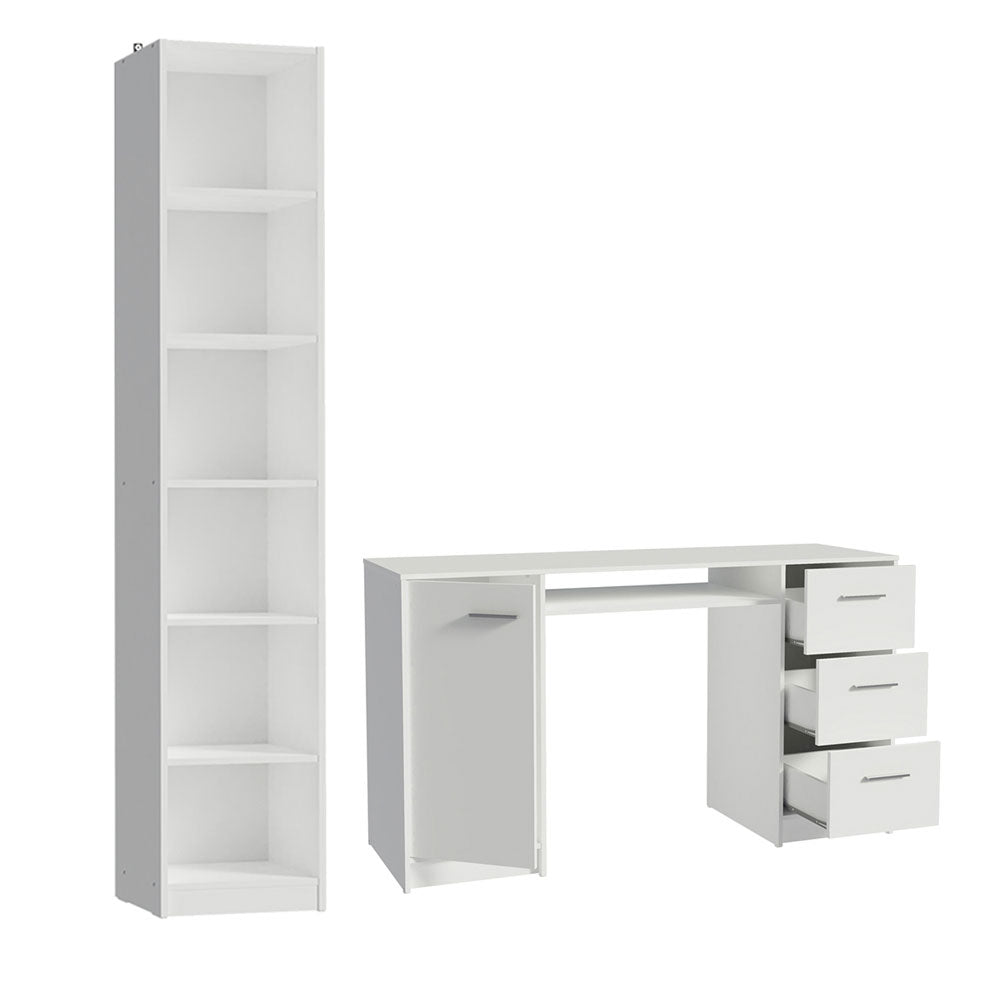 Escritorio de Oficina 173 cm Alaska + Mueble Estante Librero Blanco Madesa