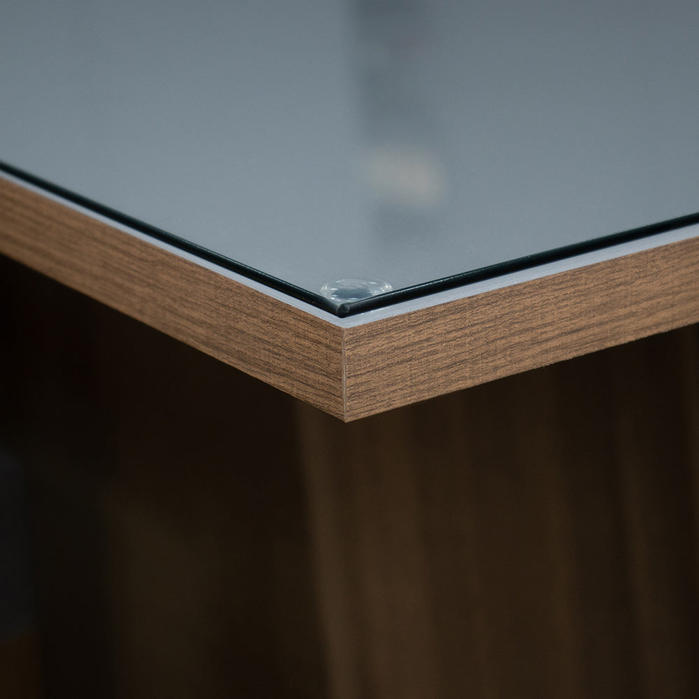 Juego de Comedor Marilia con 4 Sillas - Tablero de Madera y Cubierta de Cristal Marrón/Gris/Plateado