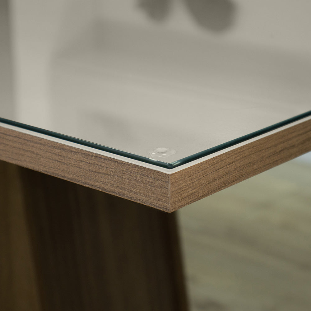 Juego de Comedor Avril con 4 Sillas - Tablero de Madera y Cubierta de Cristal Marrón/Crema/Plateado