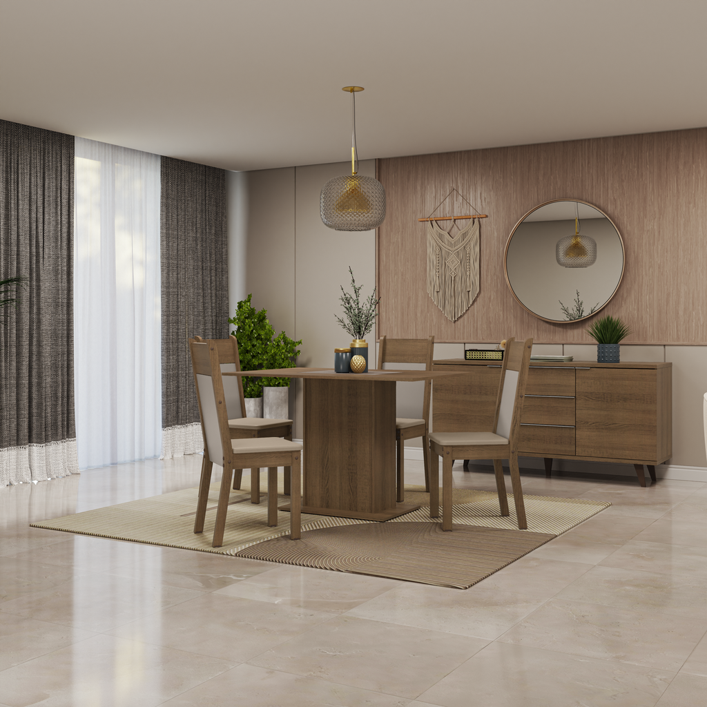 Juego de Comedor Madesa Sheila con 4 Sillas Marrón/Crema/Beige