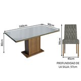 Juego de Comedor Geórgia con 6 Sillas - Tablero de Madera y Cristal