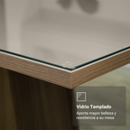 Juego de Comedor Francine con 6 Sillas - Tablero de Madera y Cubierta de Cristal Crema/Marrón/Beige