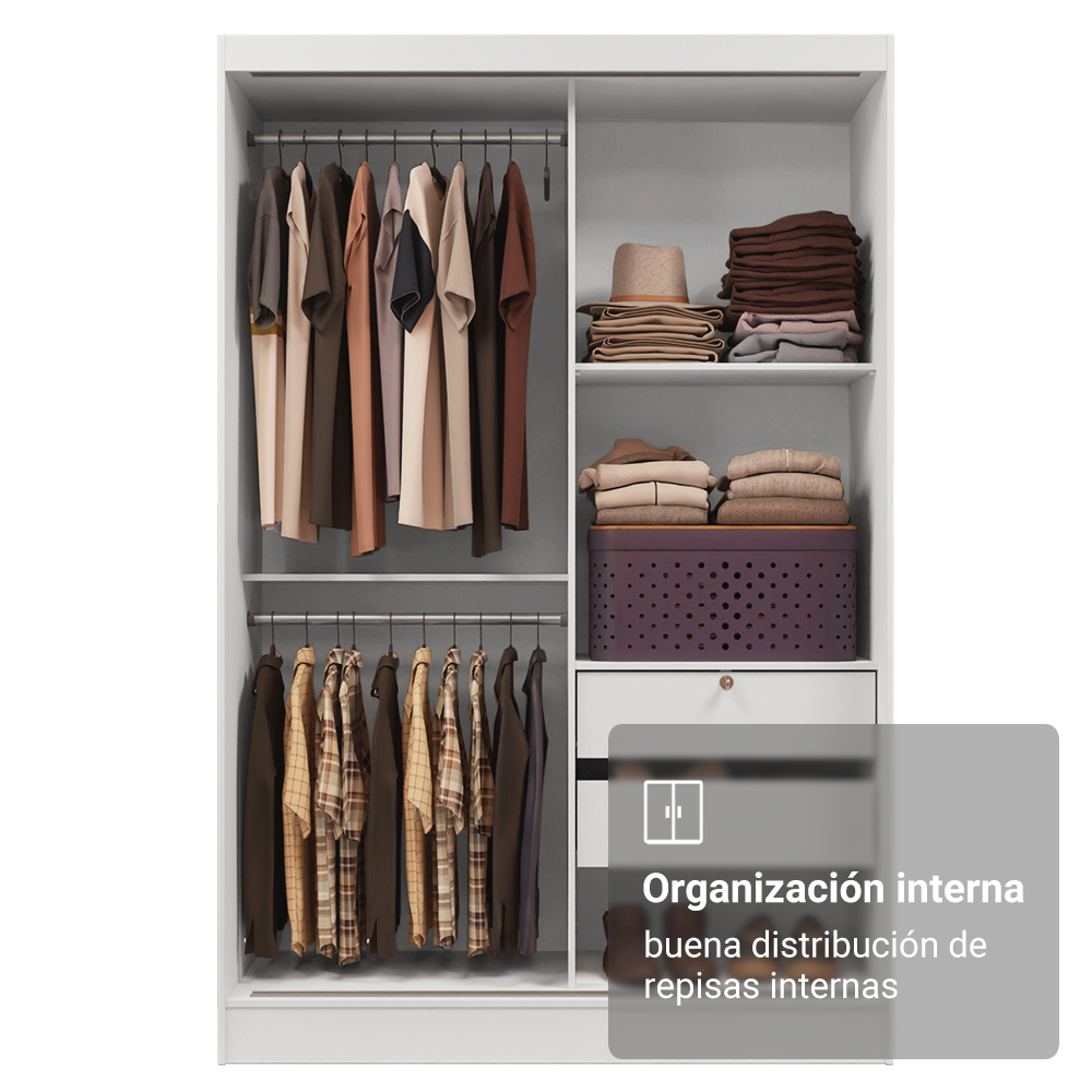 Clóset Luke 2 Puertas Corredizas 2 Cajones Blanco 183 cm x 119 cm x 54 cm