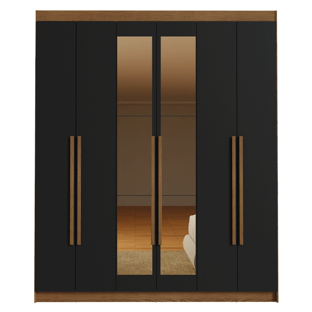 Closet Venus 6 Puertas 4 Cajones 2 Espejos MarrónNegro