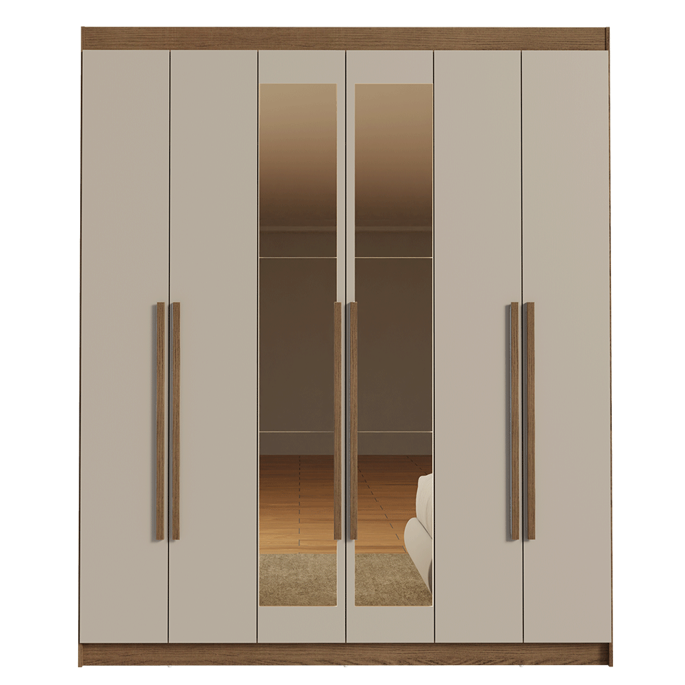 Closet Venus 6 Puertas 4 Cajones 2 Espejos MarrónCrema