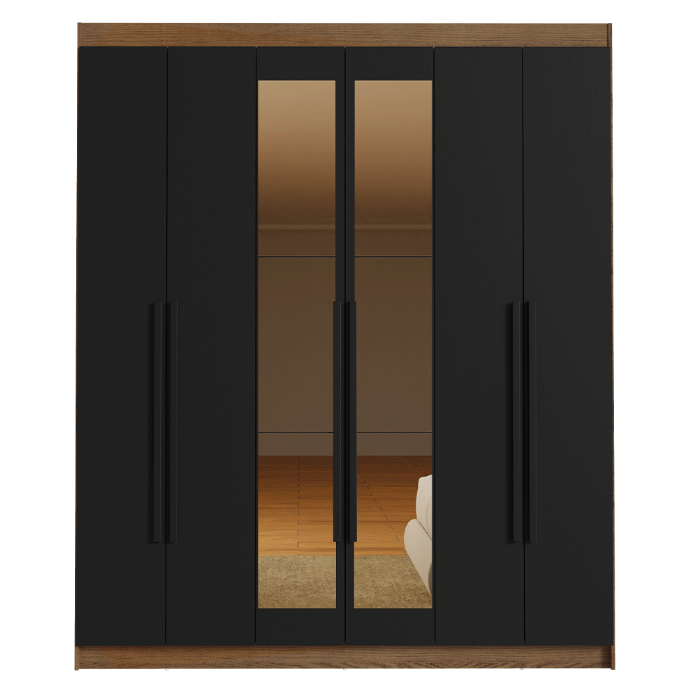 Closet Venus 6 Puertas 4 Cajones 2 Espejos MarrónNegro