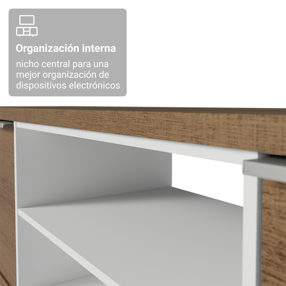 Centro de Entretenimiento Mesa para TV Metz 180 cm Hasta 75 Pulgadas Marrón/Blanco Madesa