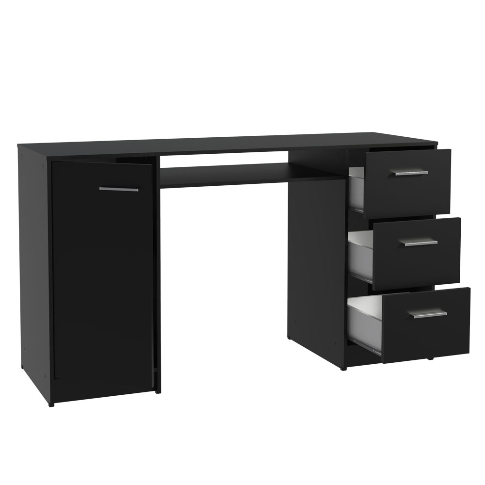 Escritorio de Oficina 136 cm Alaska 1 Puerta 3 Cajones Negro Madesa