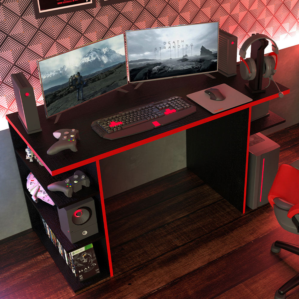 Escritorio Gamer Moderno para PC y Consola NegroRojo