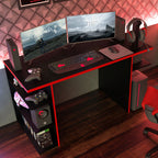 Escritorio Gamer Moderno para PC y Consola NegroRojo