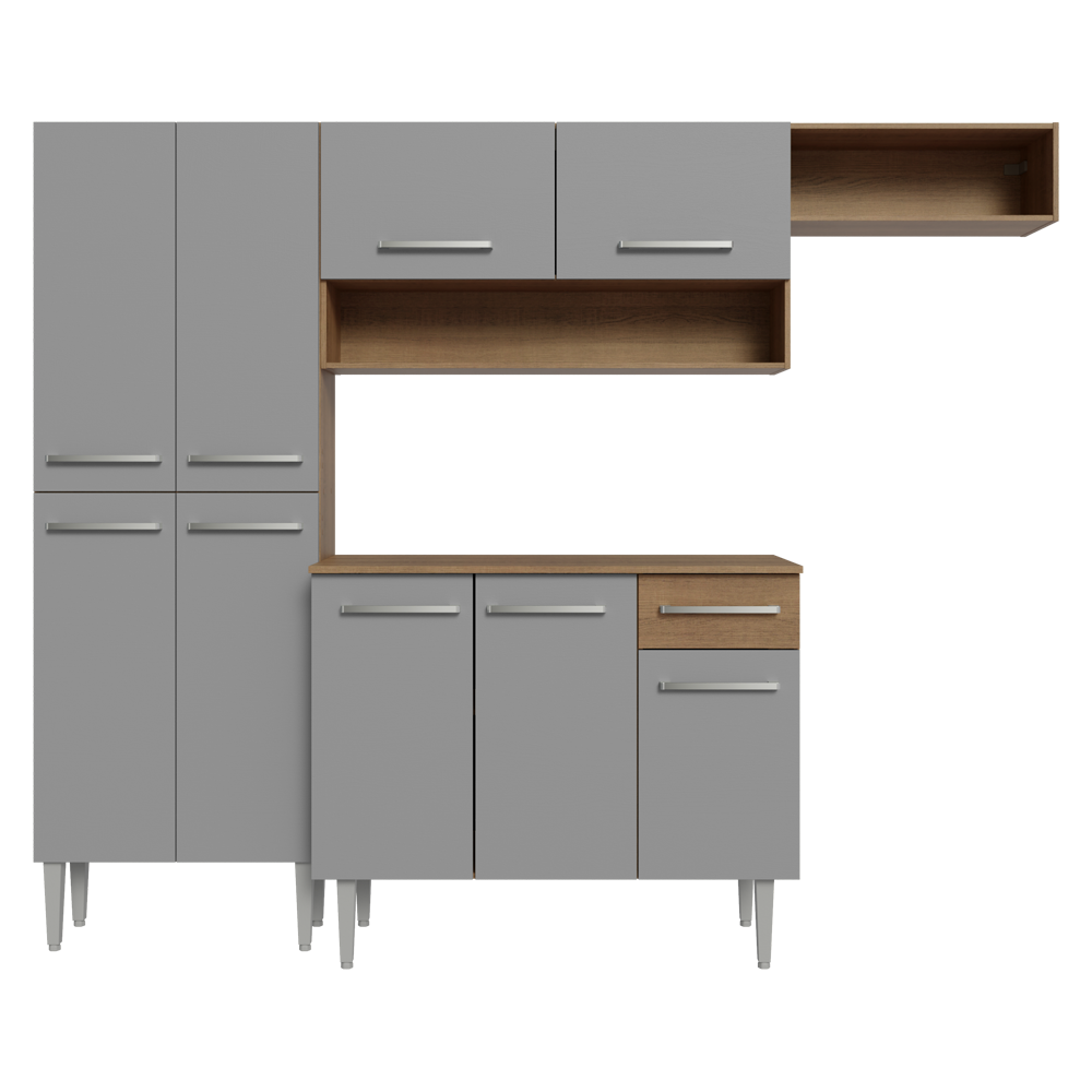 Cocina Integral Emilly 229 cm Top Marrón/Gris Madesa