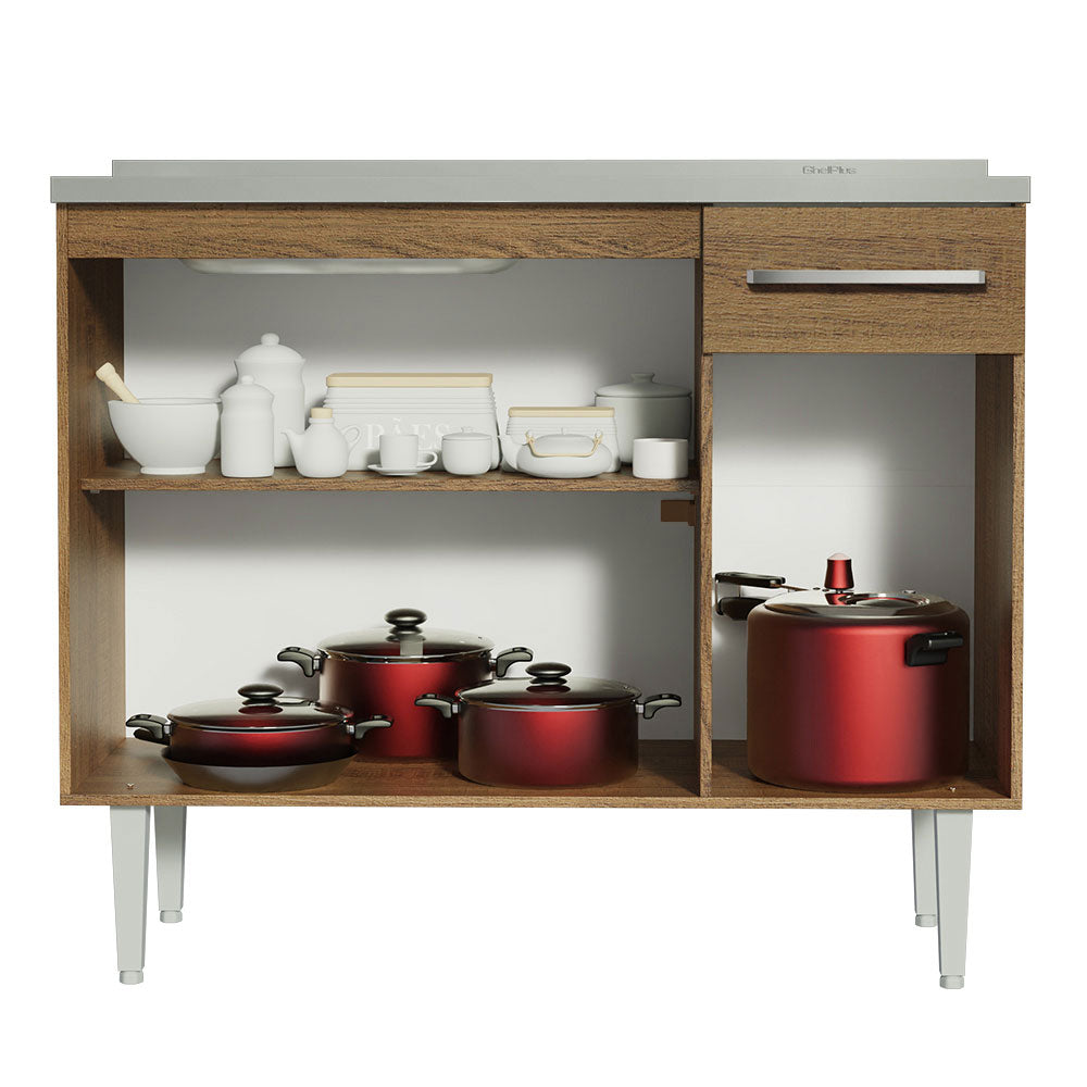 Mueble de Cocina Emilly 1.05 m con Mesón de Acero Marrón