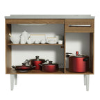 Mueble de Cocina Emilly 1.05 m con Mesón de Acero Marrón