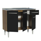 Mueble de Cocina Bajo Emilly 1.05 m con Mesón de Acero Marrón/Negro
