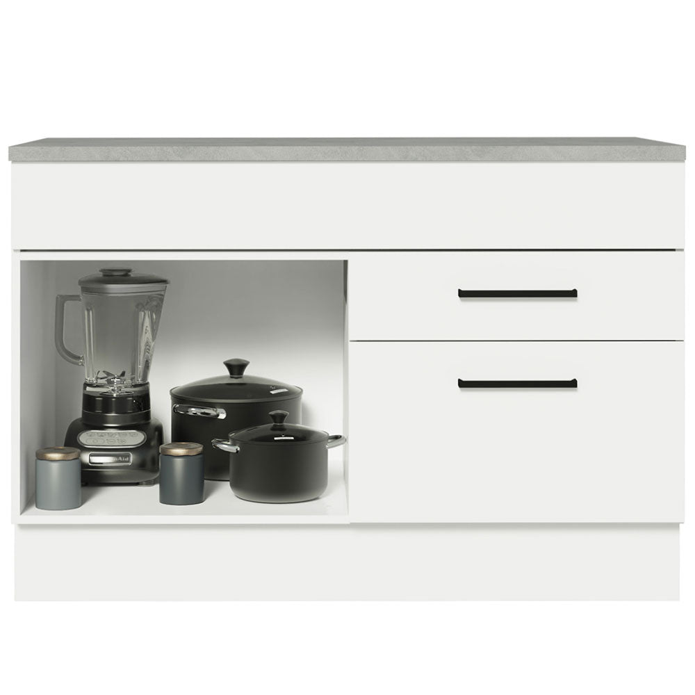 Mueble de Cocina Bajo Agata 1.20 m 1 Puerta 2 Cajones con Encimera Blanco