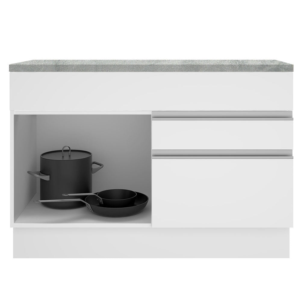 Mueble de Cocina Bajo Glamy 1.20 m 1 Puerta 2 Cajones con Encimera Blanco