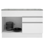 Mueble de Cocina Bajo Glamy 1.20 m 1 Puerta 2 Cajones con Encimera Blanco
